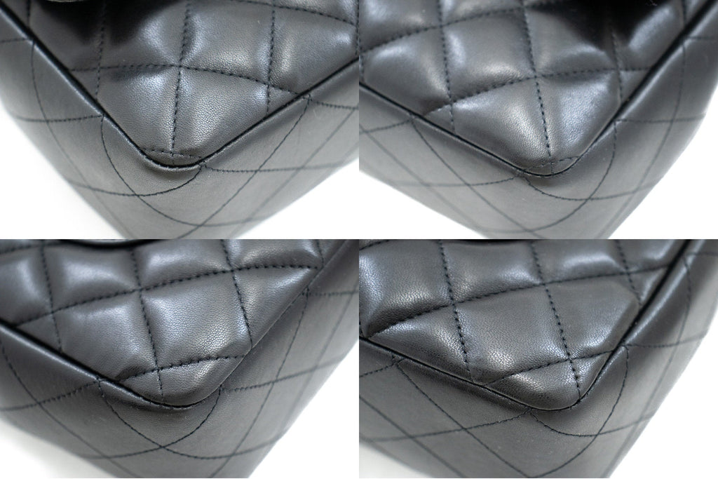 CHANEL Classic Large 11" Chain Shoulder Bag Flap Black Lambskin j42