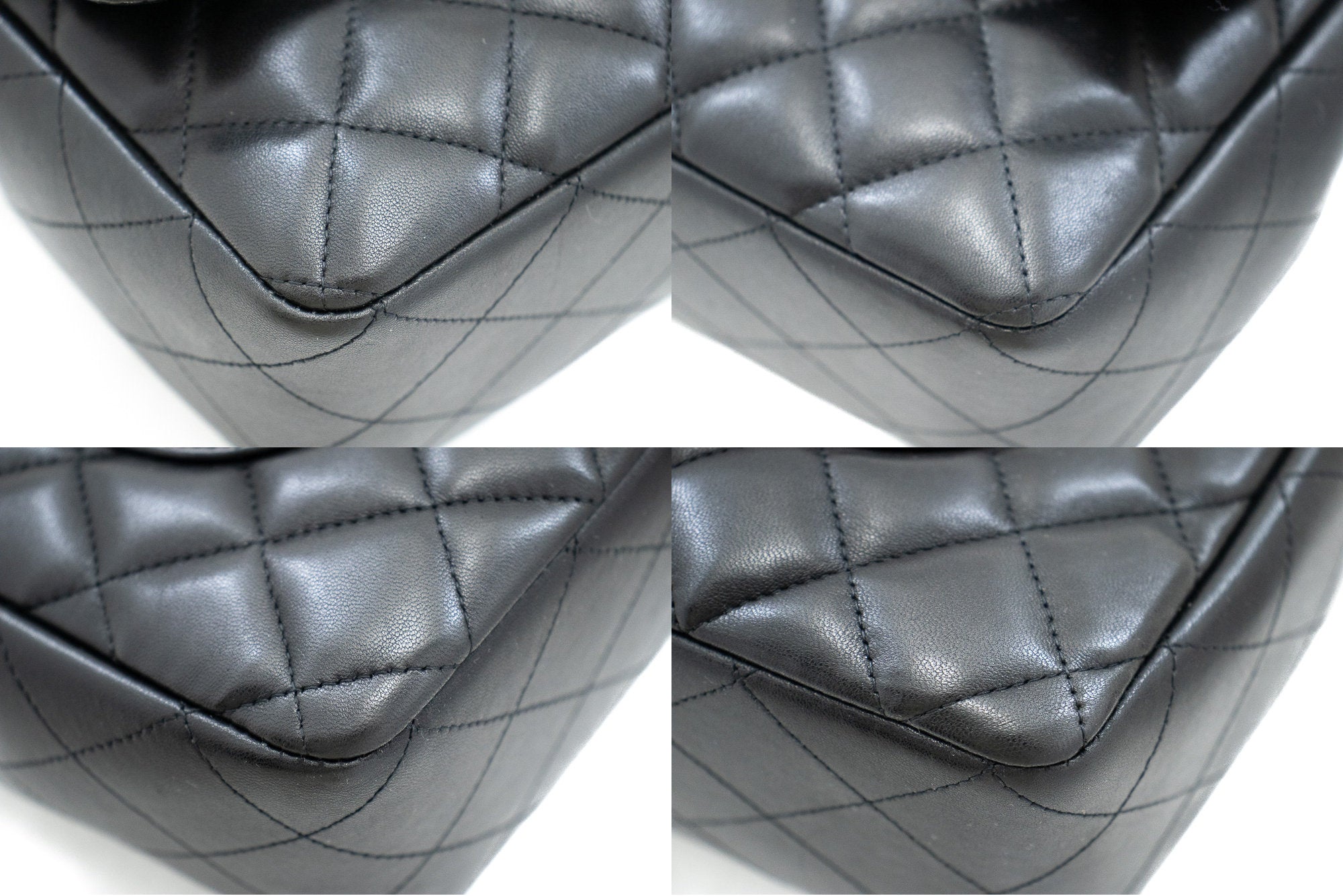 CHANEL Classic Large 11" Chain Shoulder Bag Flap Black Lambskin j42