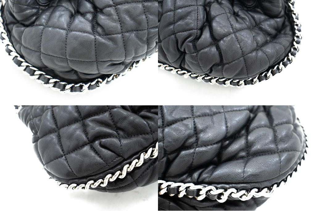CHANEL Chain Around Shoulder Bag Crossbody Black Calfskin Leather j91