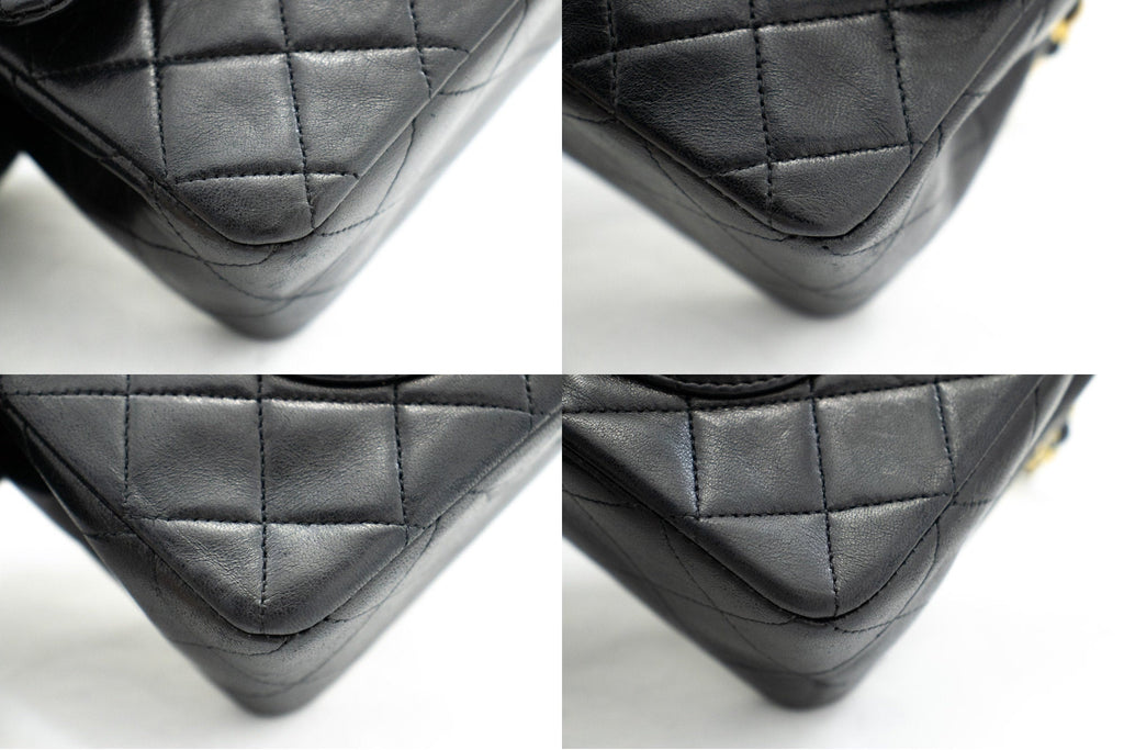 CHANEL Classic Double Flap 9" Chain Shoulder Bag Black Lambskin k65
