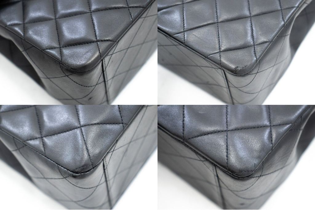 CHANEL Classic Large 13" Flap Chain Shoulder Bag Black Lambskin j74