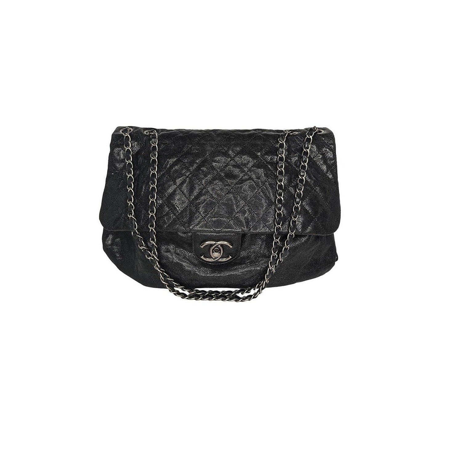 Chanel Elastic CC Flap Bag Glazed Caviar Hobo Shoulder Bag