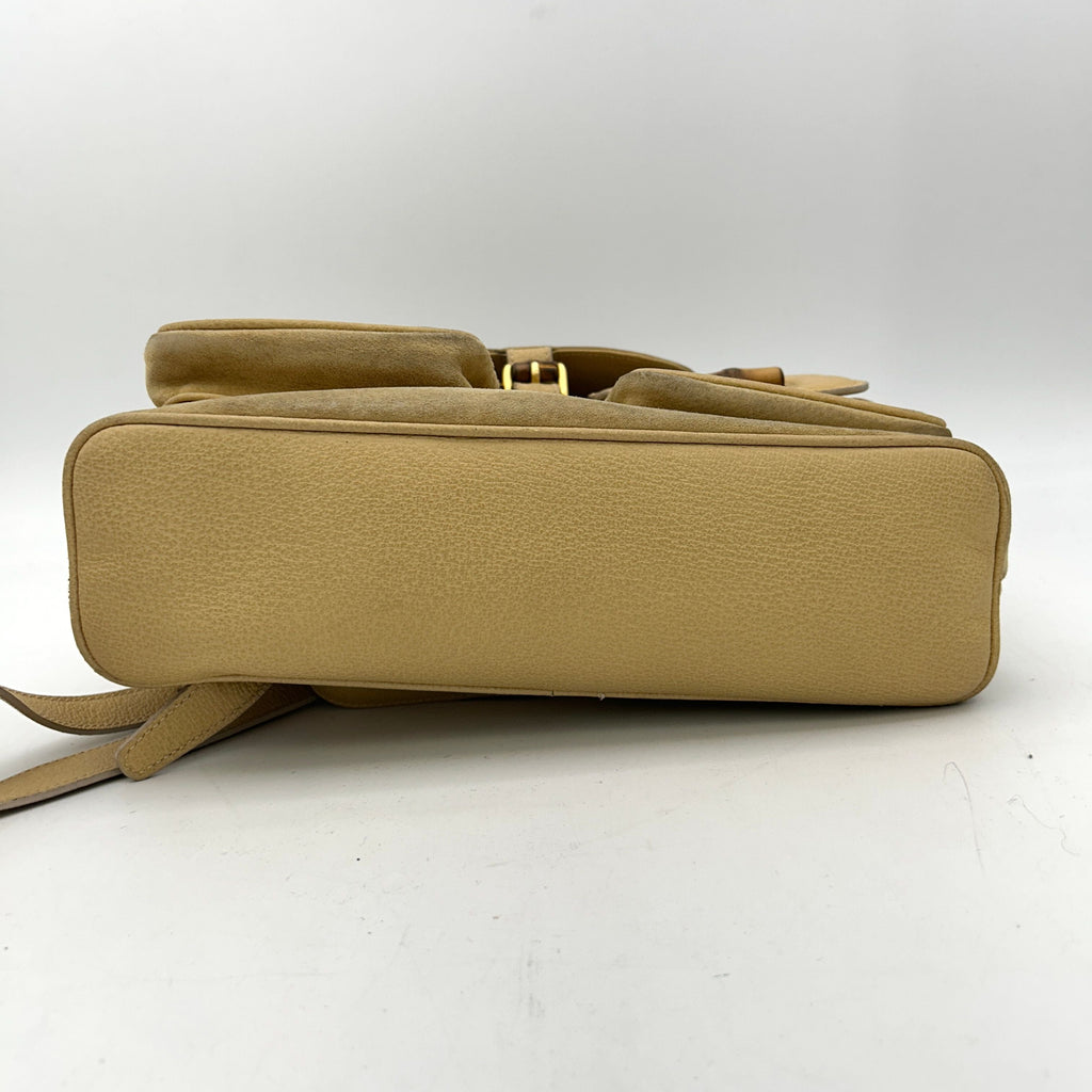 GUCCI Bamboo Shoulder Bag Suede Brown Gold WDgu6626ck