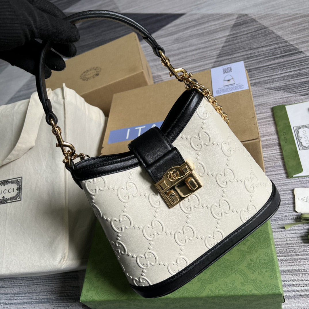 Gucci Small Gucci Shoulder Bag White Debossed For Women 9.8in/25cm 675788 Gucci UD9AX 9099