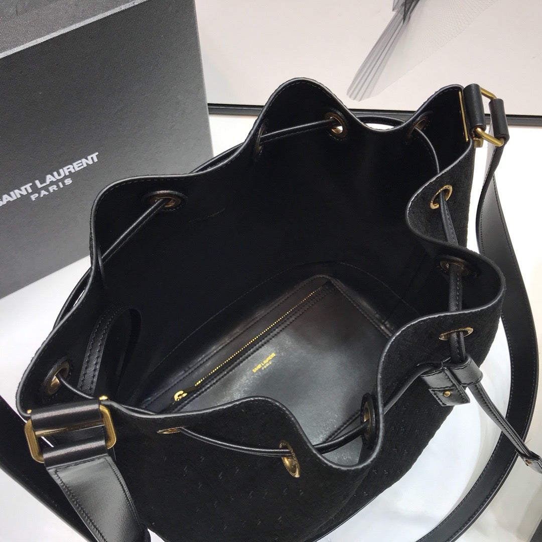 YSSL All-Over Monogram Bucket Bag Black For Women 10.5in/27cm YSLÂ 