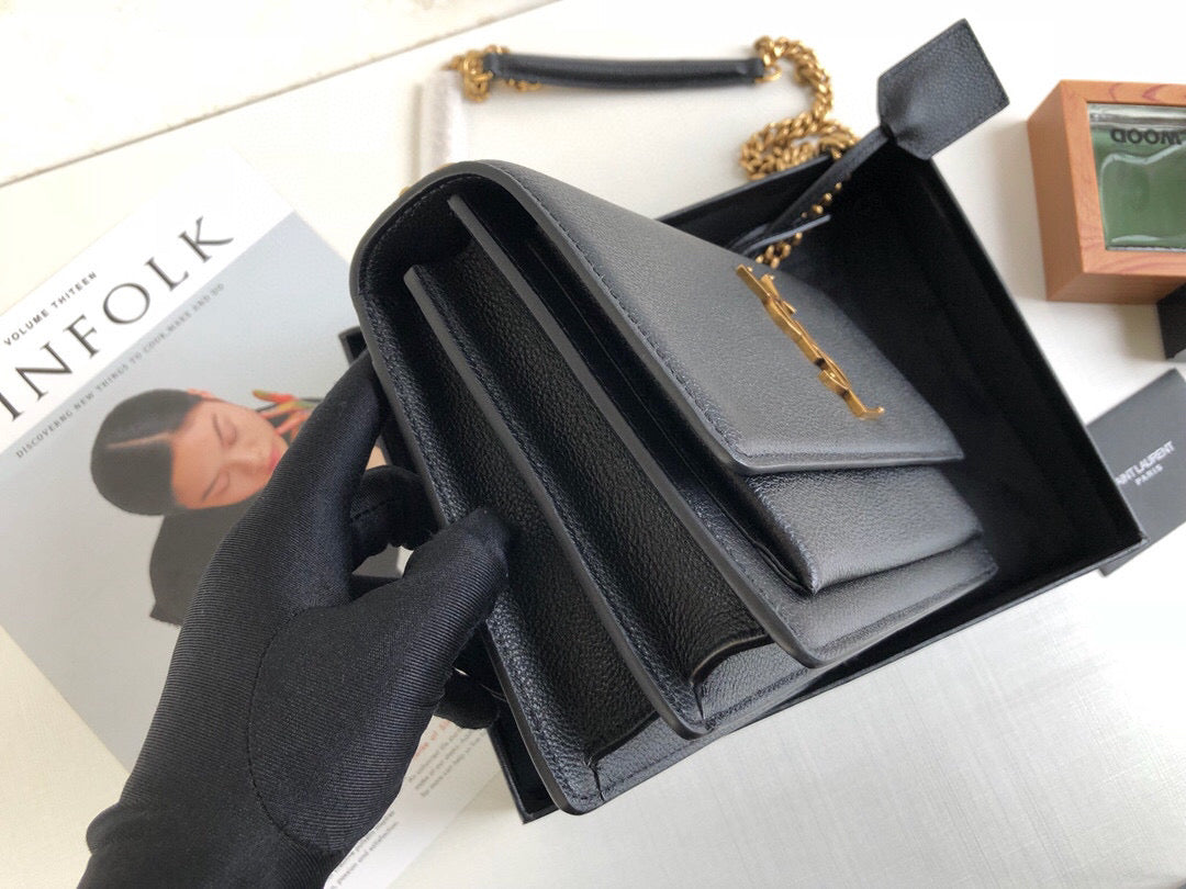 YSSL Sunset Medium Chain Bag Black For Women 8in/22cm YSL 442906D420W1000
