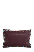 Valentino Plum Leather Rockstud Turquoise Accent Clutch
