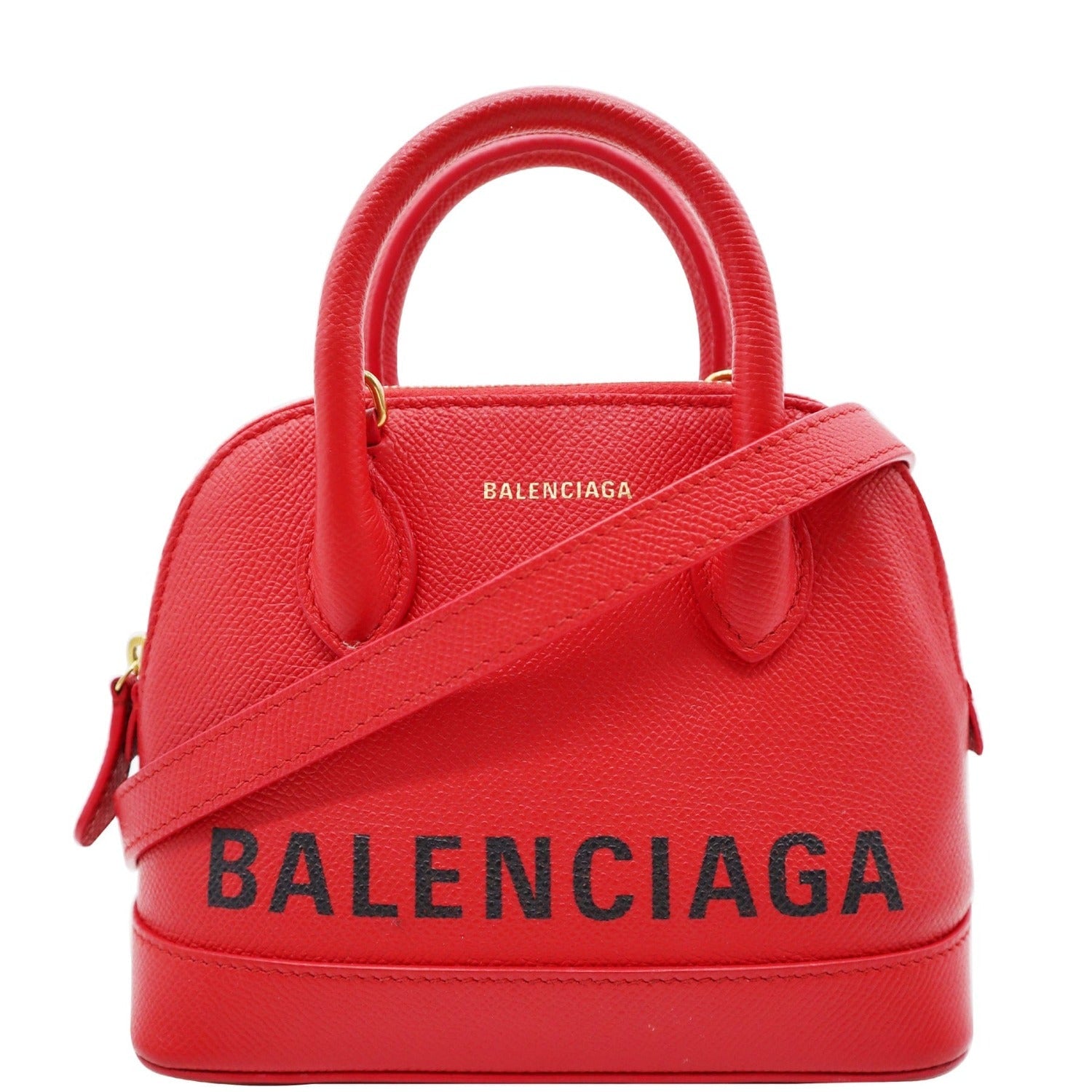 BALENCIAGA Ville Dome Leather Top Handle Crossbody Bag Red