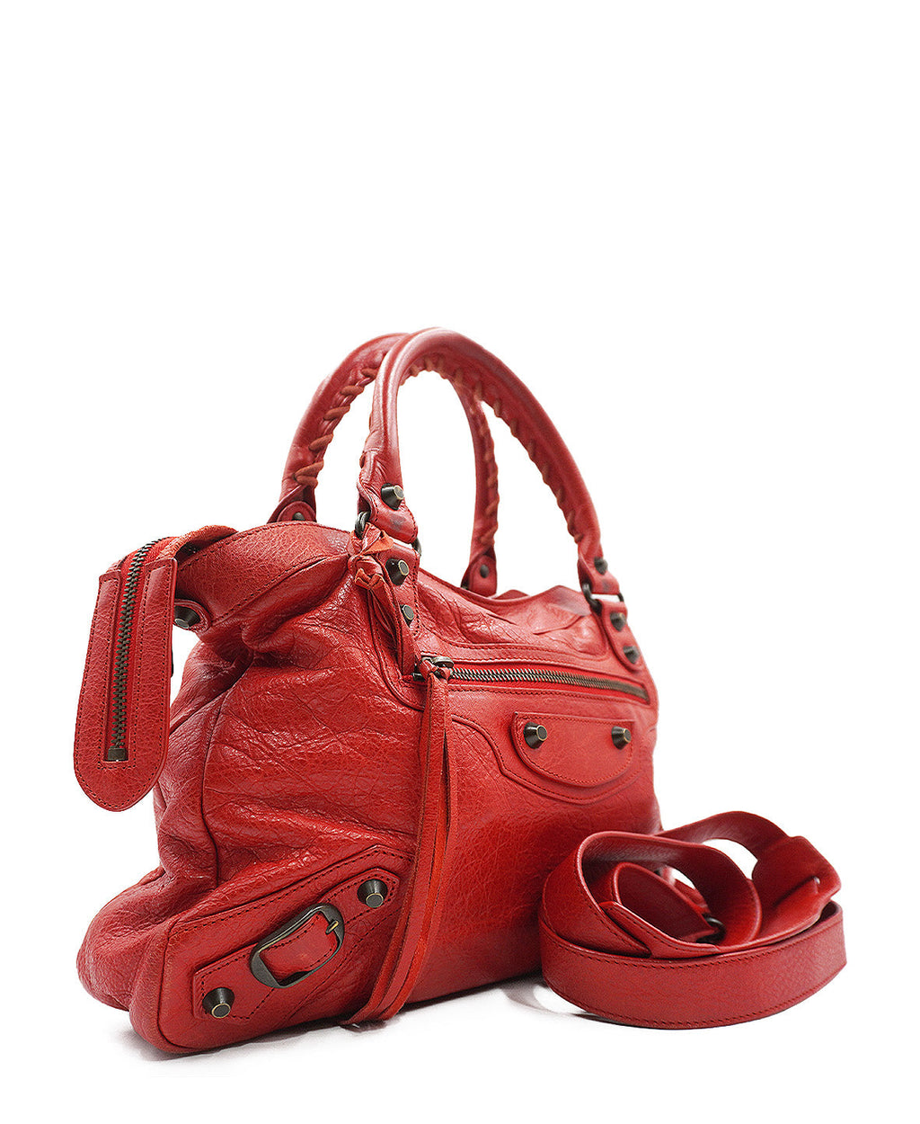 Small Classic City Metallic Edge Leather Red