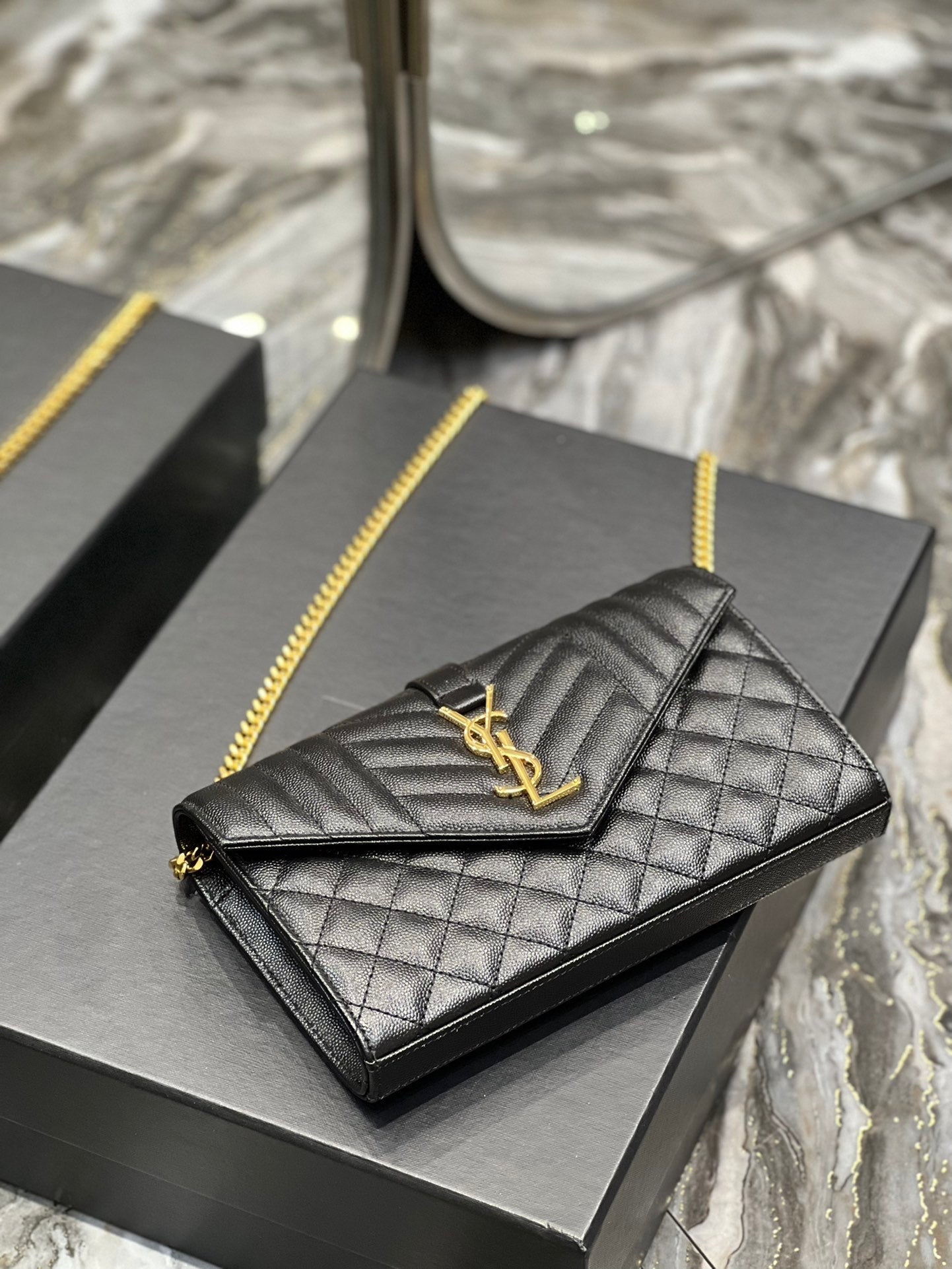 YSSL Envelope Small Chain Bag Black For Women, Women’s Bags 8in/22cm YSL