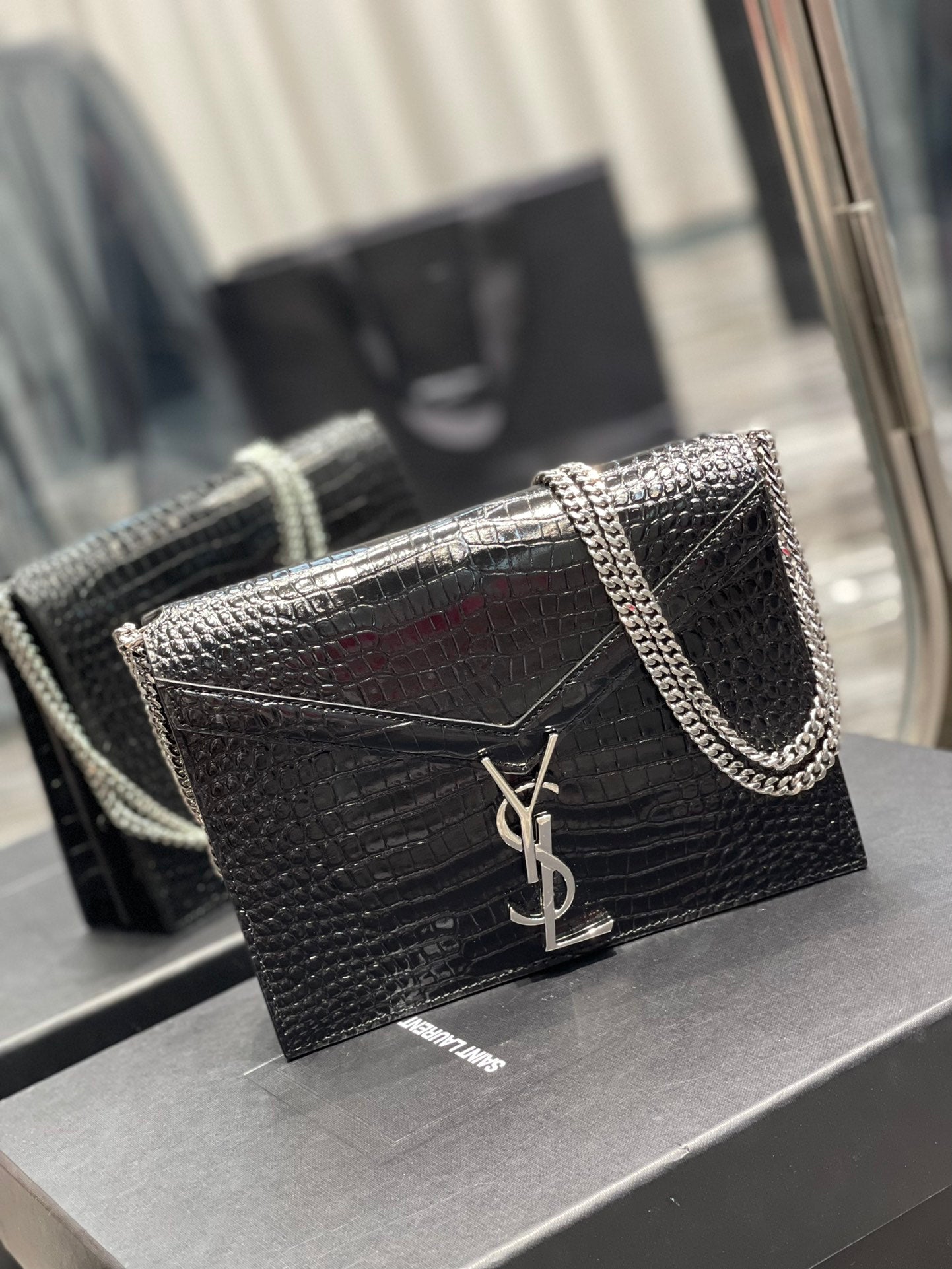 YSSL Cassandra Medium Chain Bag Black For Women 8in/22cm YSL
