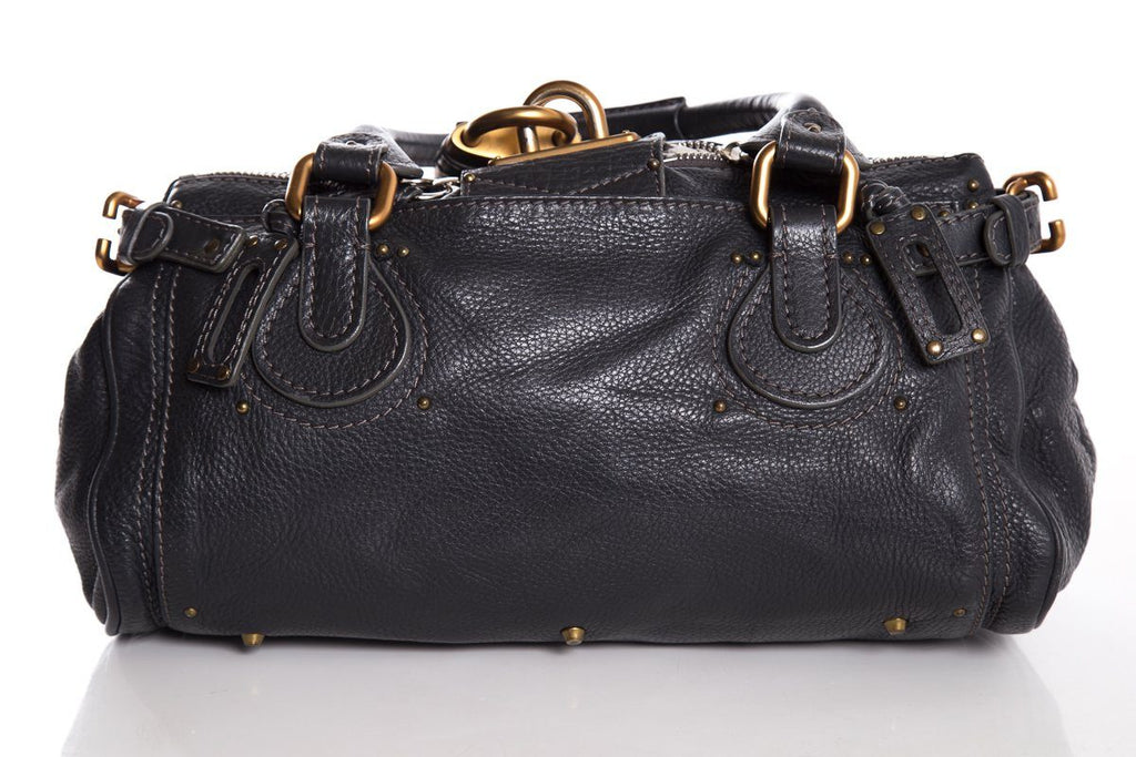 Chaneloé Midnight Navy Leather Pad-Lock Large Shoulder Bag