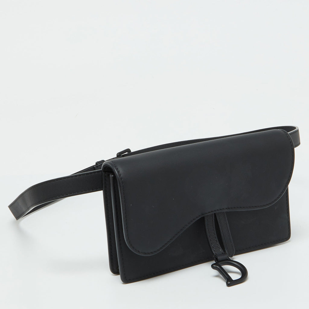 Dior Black Leather Saddle Flap Belt Bag