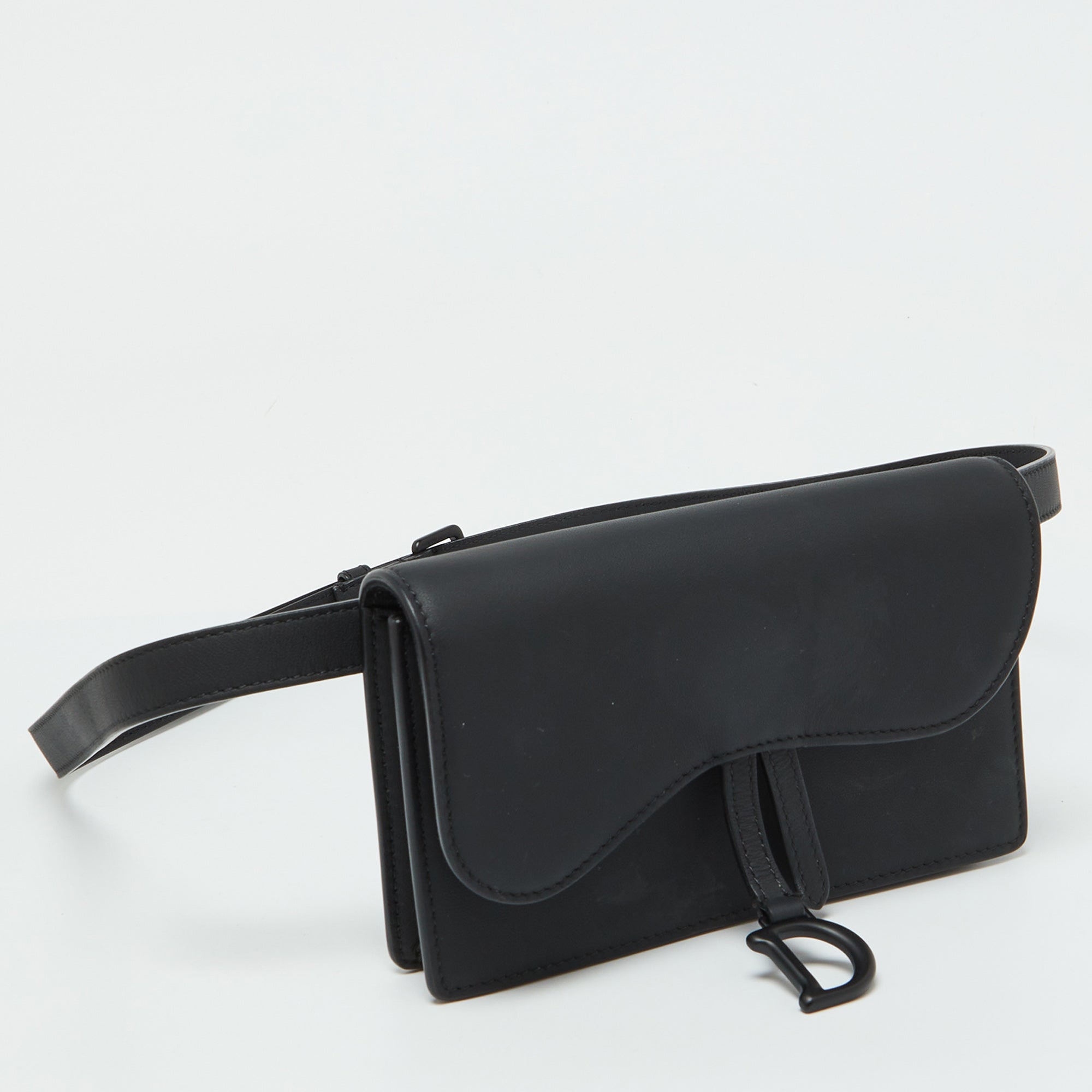 Dior Black Leather Saddle Flap Belt Bag