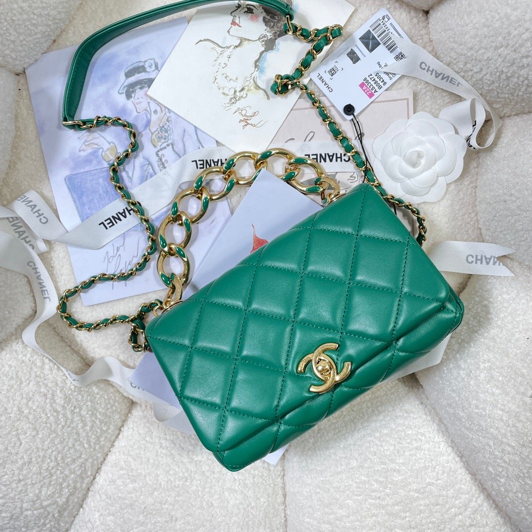 Chanel GlamIap Bag Gold Hardware Green For Women Handbags, Shoulder Bags 7.9in/20cm AS3366
