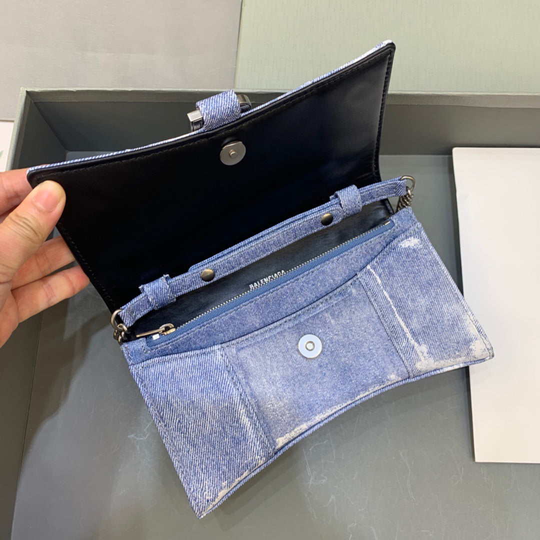 Downtown Small Shoulder Bag With Chain Blue Washed, For Women,  Bags 11.8in/30cm
