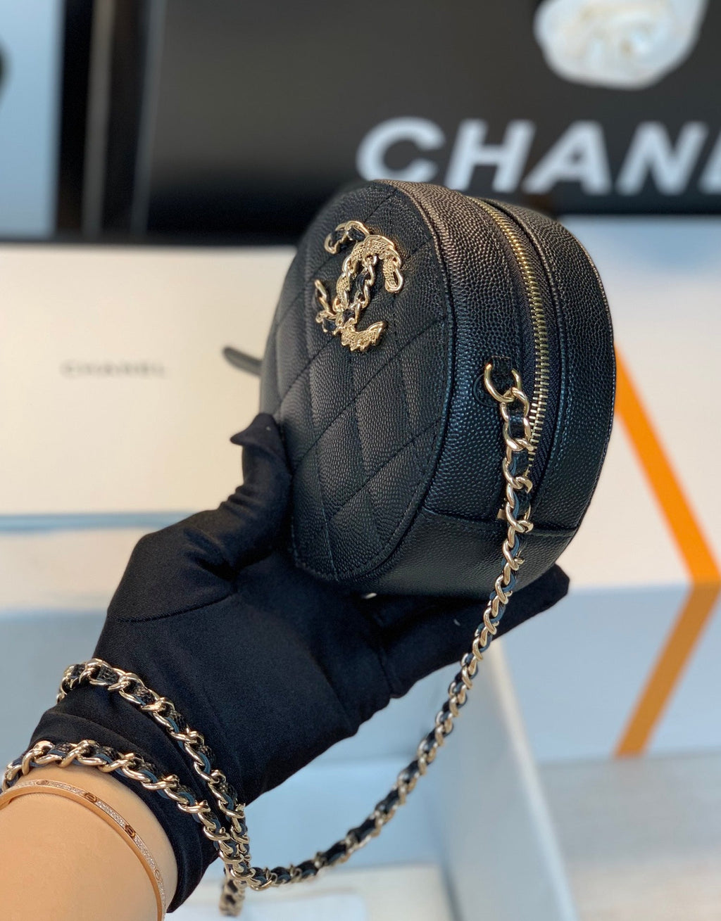 Chanel Round Bag Crossbody  Black For Women 4.7in/12cm