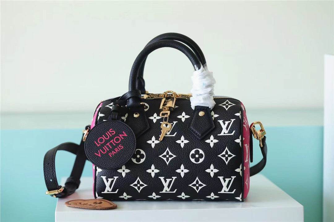 Louis Vuitton Speedy Bandouliere 20 Monogram Empreinte Black / White / Pink For Women,  Shoulder And Crossbody Bags 20.5cm/8.1in Louis Vuitton M46088