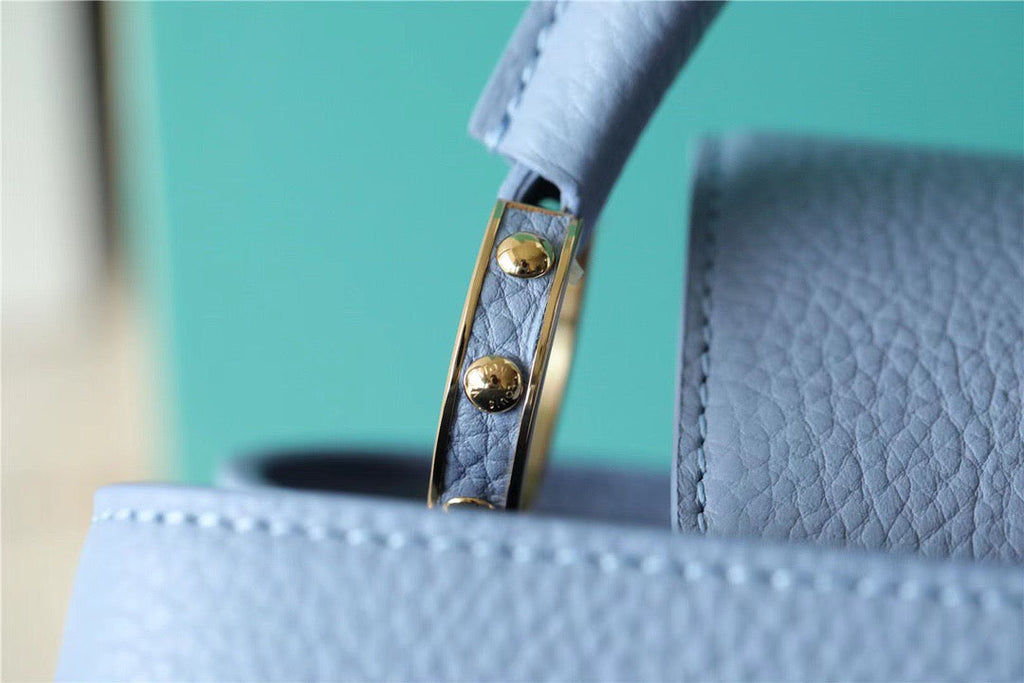 Louis Vuitton Capucines Taurillon Light Blue/ Beige For Women, WomenÃƒÂ¢Ã¢â€šÂ¬Ã¢â€žÂ¢s Bags, Shoulder And Crossbody Bags 10.6in/27cm Louis Vuitton