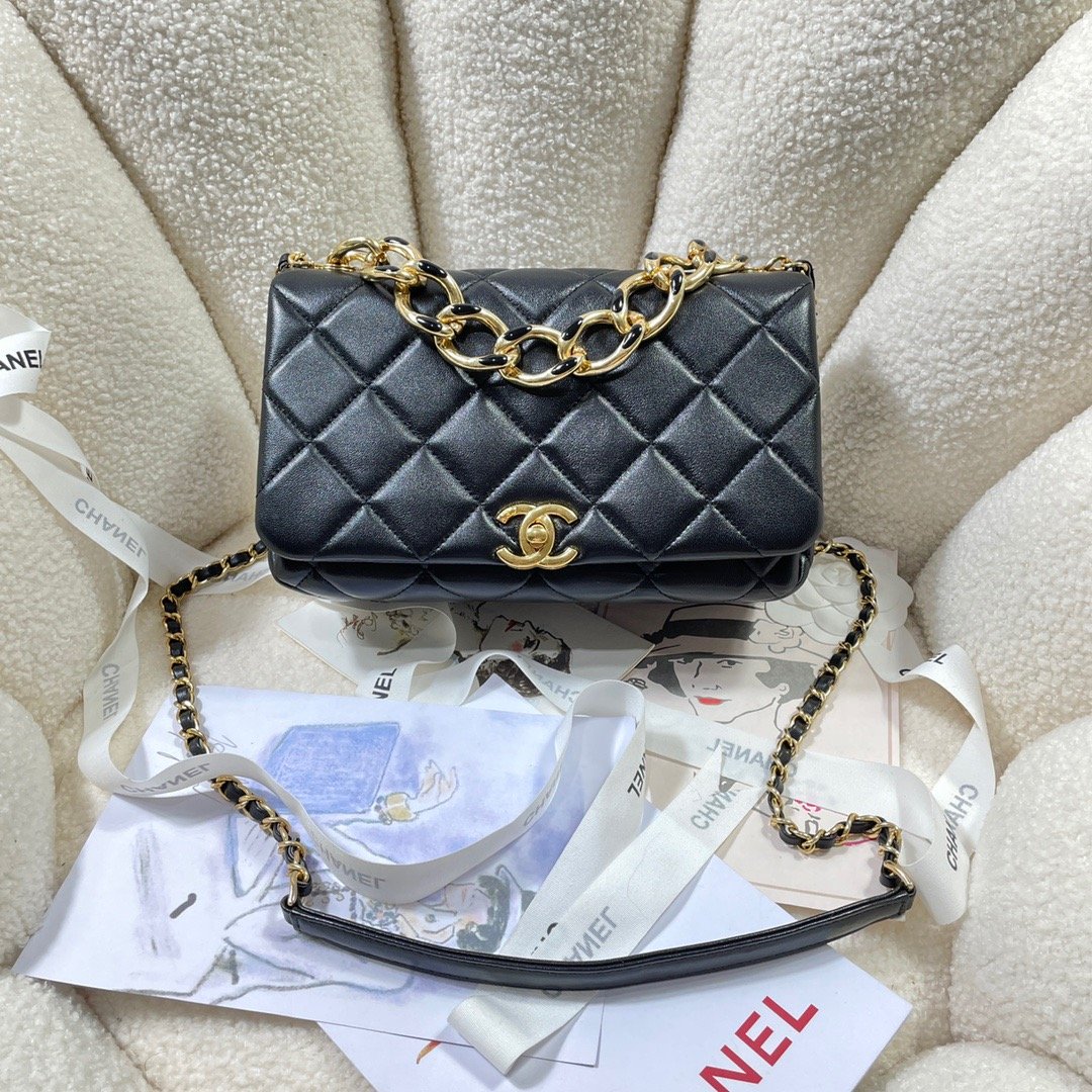 ChanelLarge GlamIap Bag Gold Hardware Black For Women Handbags, Shoulder Bags 9.1in/23cm AS3367