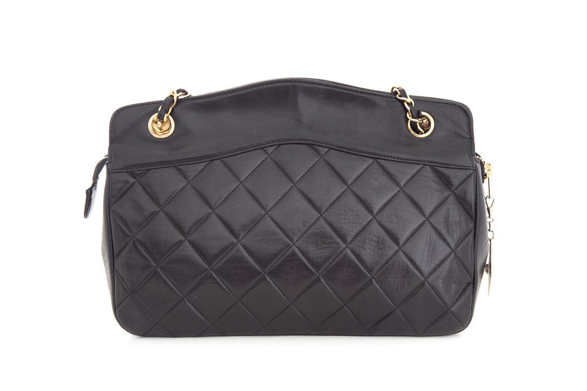 Chanel Vintage Black Quilted Medallion Zip Tote  Shoulder Bag