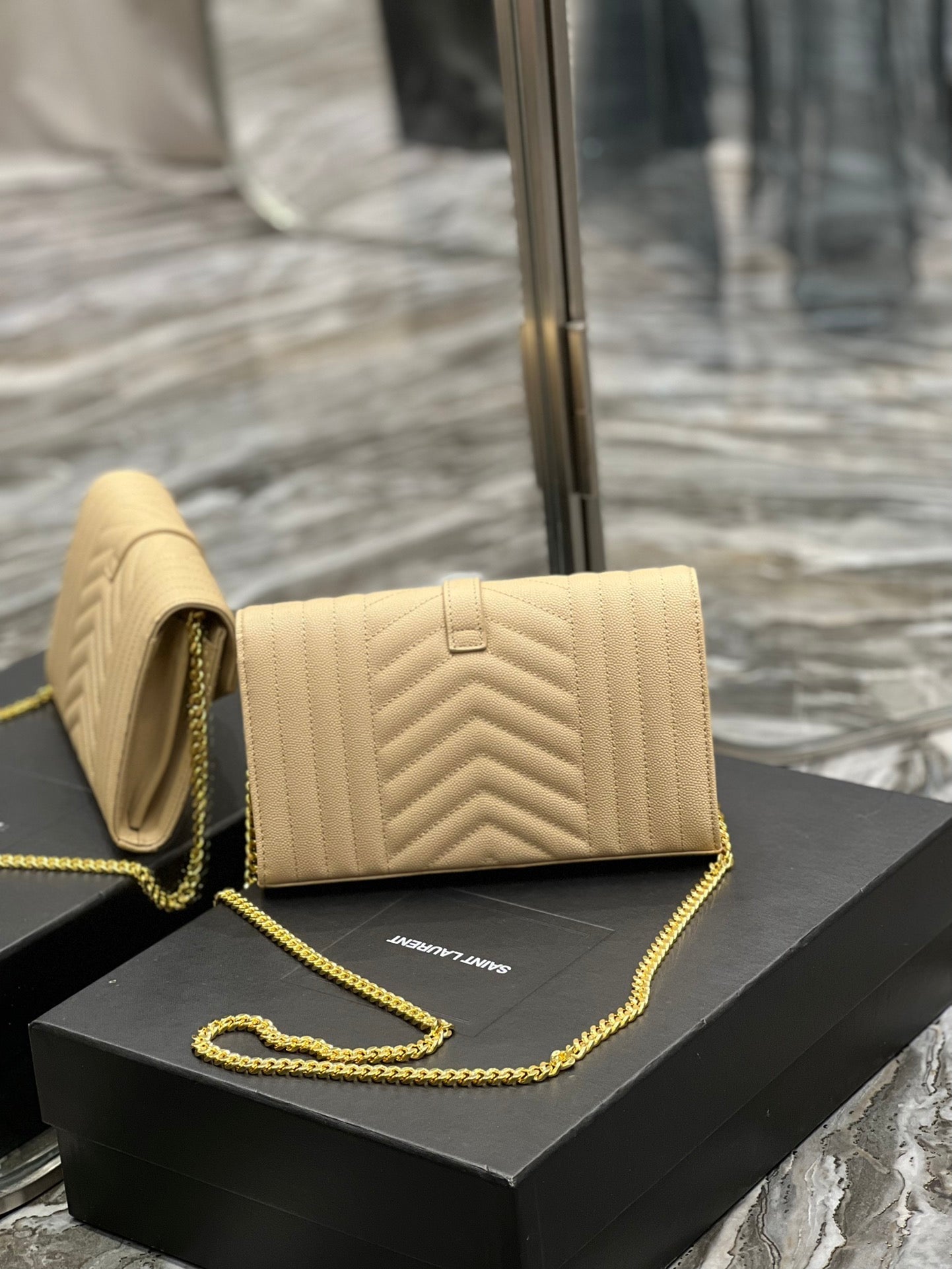 YSSL Envelope Small Chain Bag Beige For Women, Women’s Bags 8in/22cm YSL