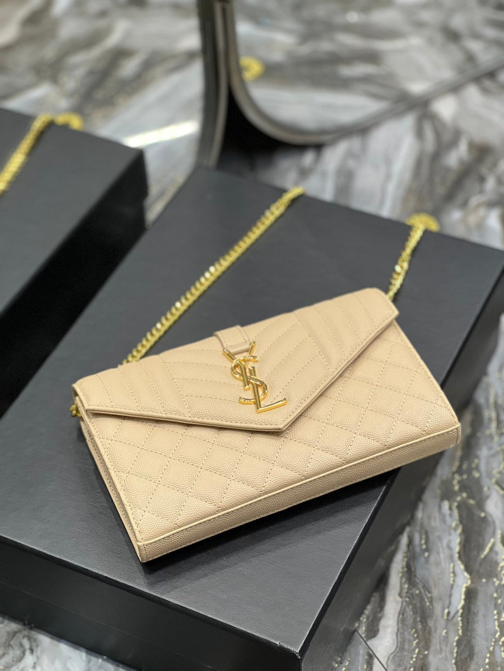 YSSL Envelope Small Chain Bag Beige For Women, Women’s Bags 8in/22cm YSL
