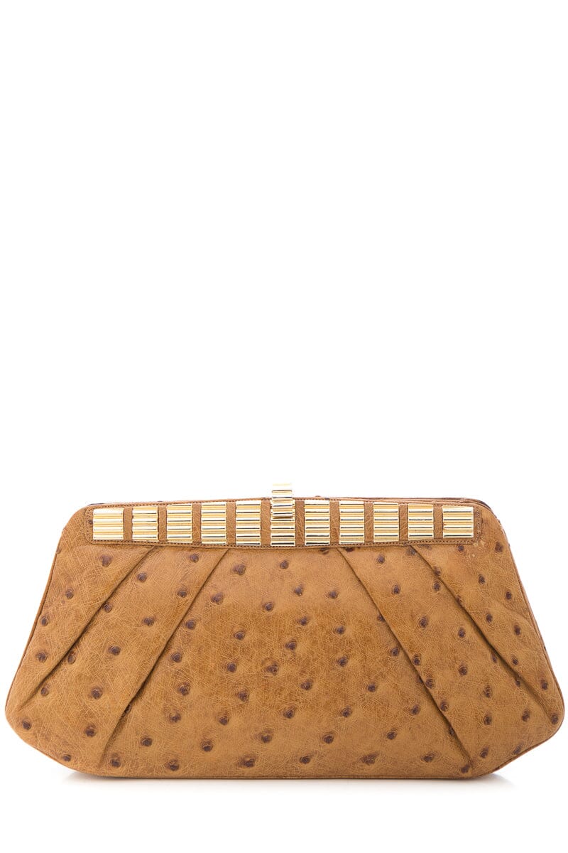 Judith Leiber Brown Ostrich Clutch