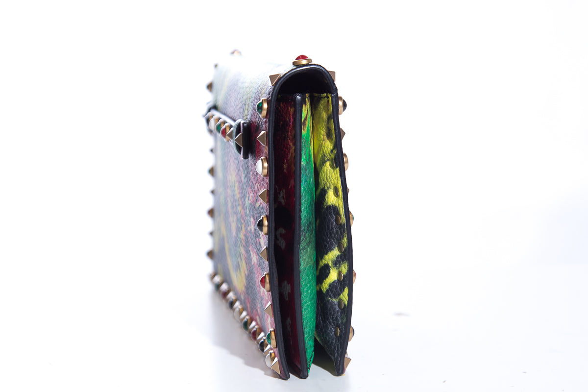Valentino PeBurberryled Calfskin Tie-Dye Rockstud Rolling Wristlet Clutch