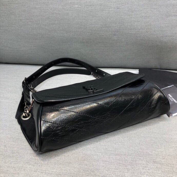 Niki MeGLAMIum Crinkled Shoulder Bag Black For Women 11in/28cm YSL