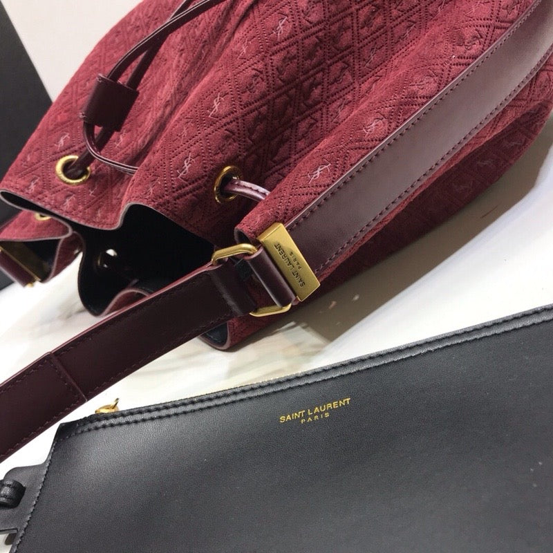 YSSL All-Over Monogram Bucket Bag Burgundy For Women 10.5in/27cm YSLÂ 