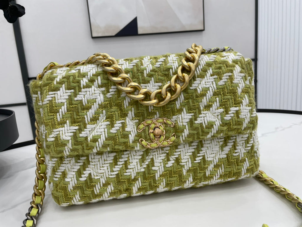 Chanel 19 Large Handbag Gold Hardware Green For Women Handbags, Shoulder Bags 11.8in/30cm