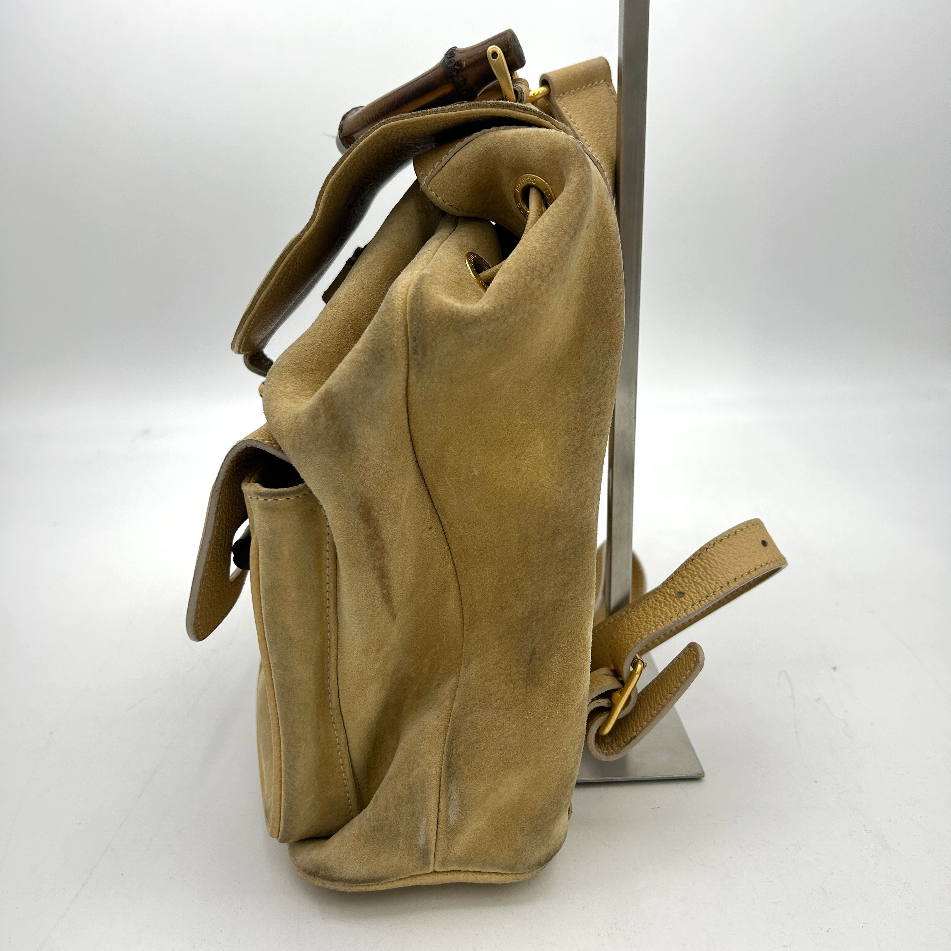 GUCCI Bamboo Shoulder Bag Suede Brown Gold WDgu6626ck