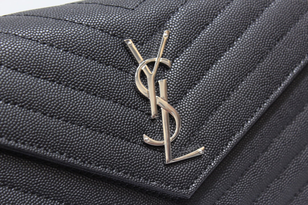 YSSL Cassandre MatelassÃ© Chain Wallet In Grain De Poudre Embossed Black For Women 8.8in/23cm YSL 377828BOW021000