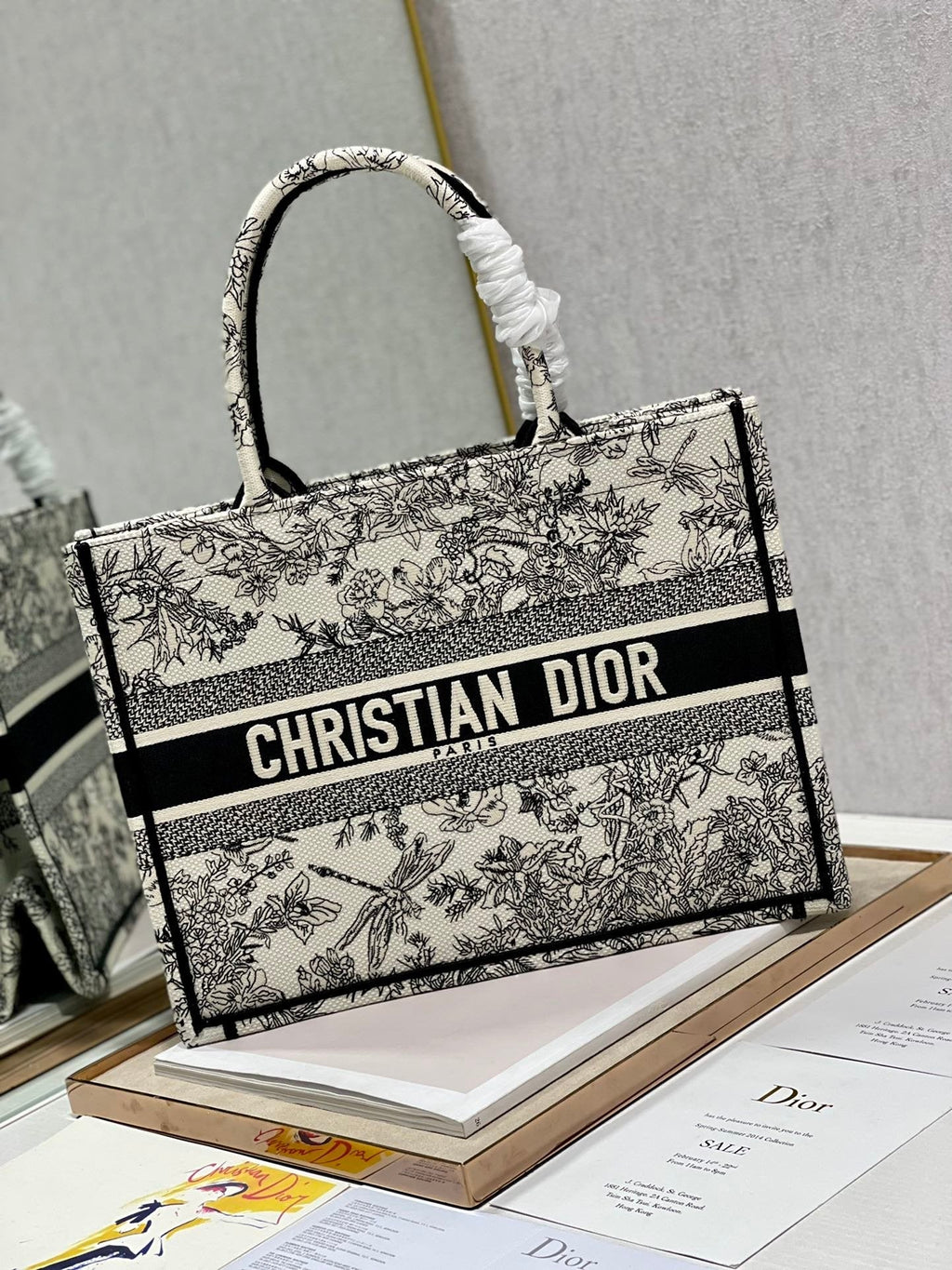 Dior MeDiorum Book Tote Blue Toile de Jouy Flowers Embroidery, Blue/White, For Women Women’s Handbags, Shoulder Bags, 36cm CD