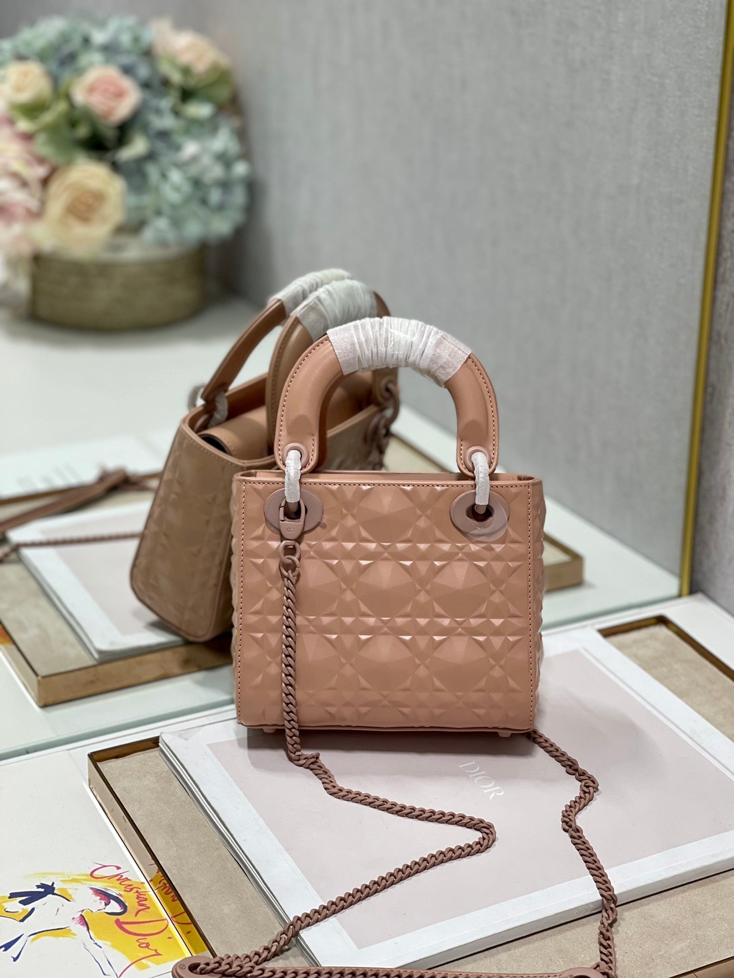 Dior Mini Lady Bag Cannage with Beaded Motif, Brown, For Women Women’s Handbags, Crossbody Bags, 18cm CD