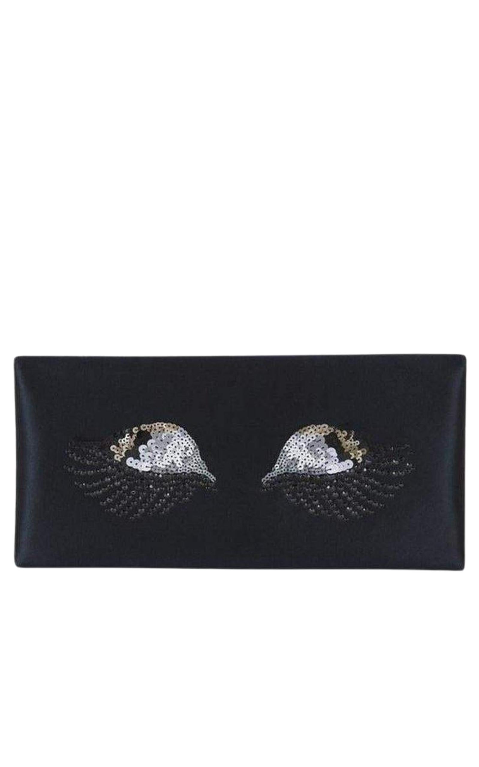 Black Harlow Eye-Embellished Envelope Clutch