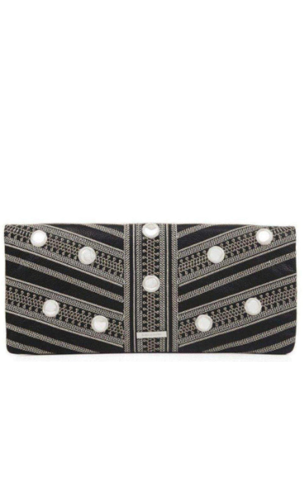 Black Leather Fold Over Clutch