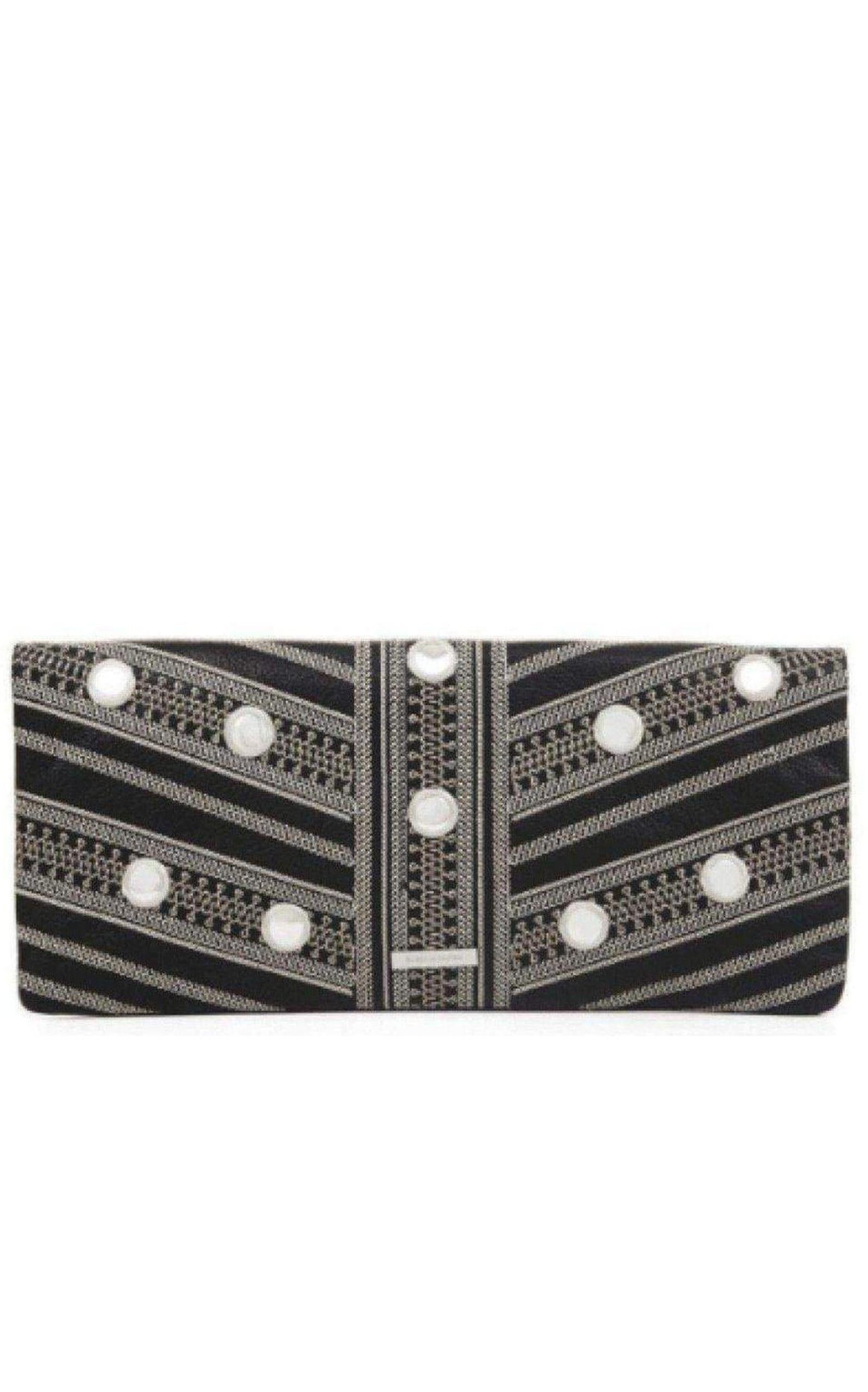 Black Leather Fold Over Clutch
