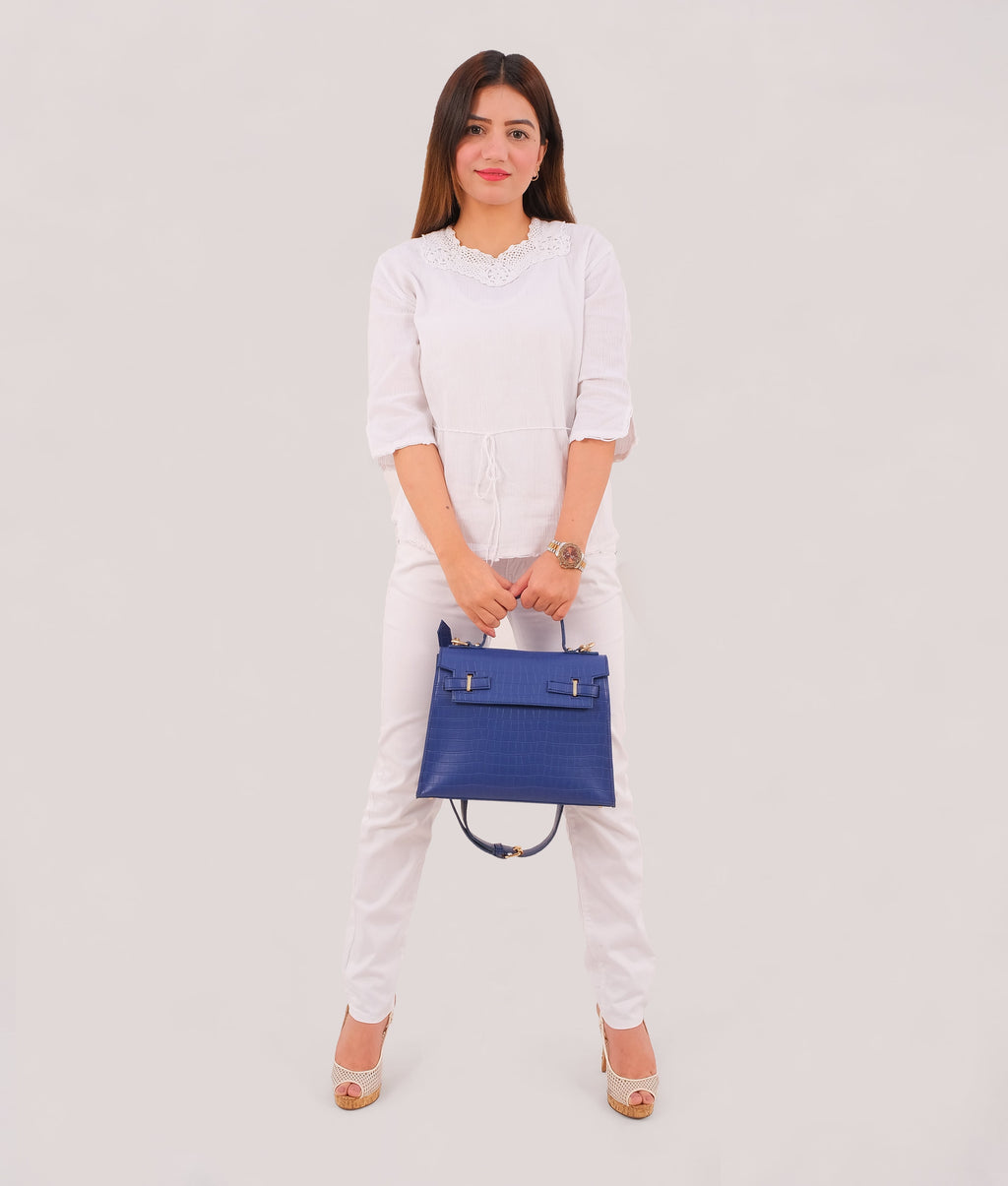 Blue top-handle crocoDiorle mini bag