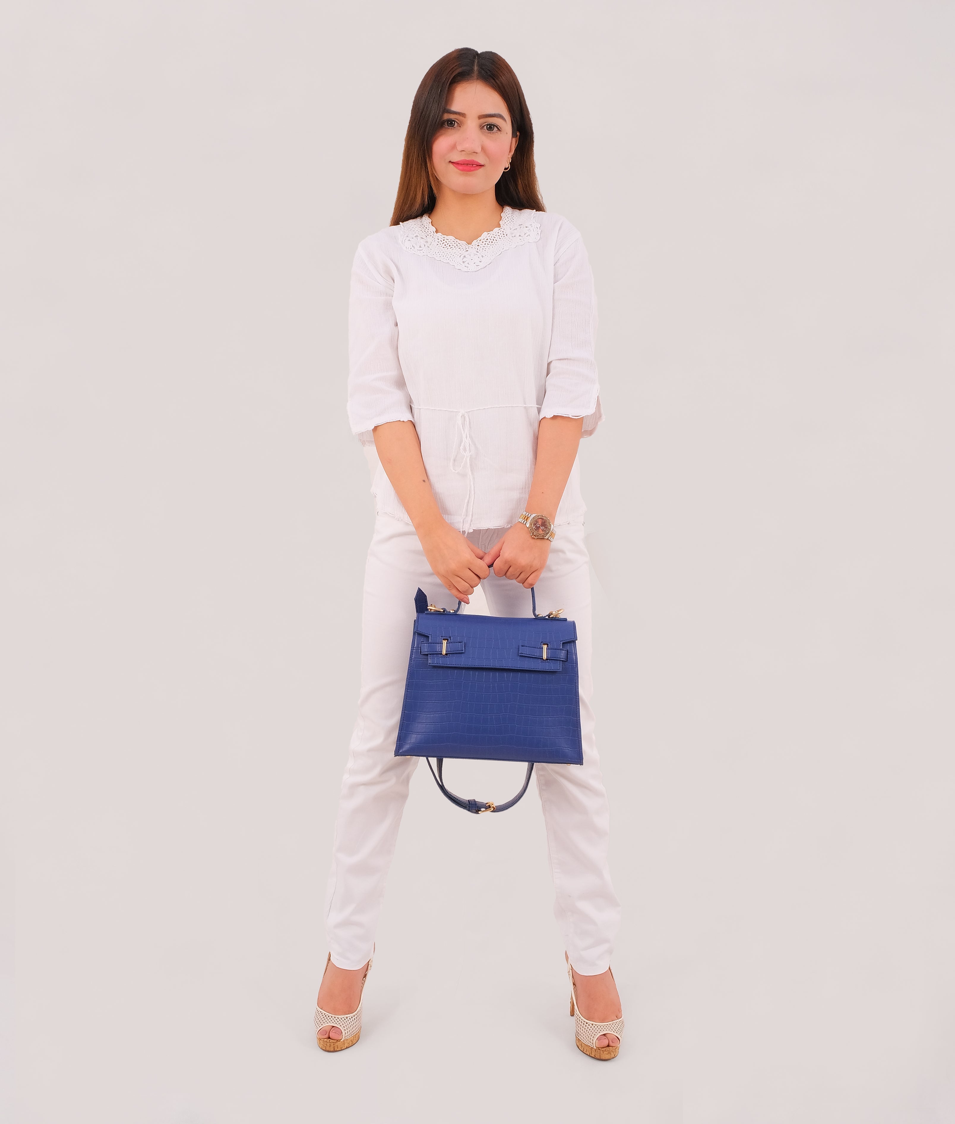 Blue top-handle crocoDiorle mini bag