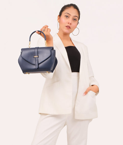 Blue top-handle hexagon bag