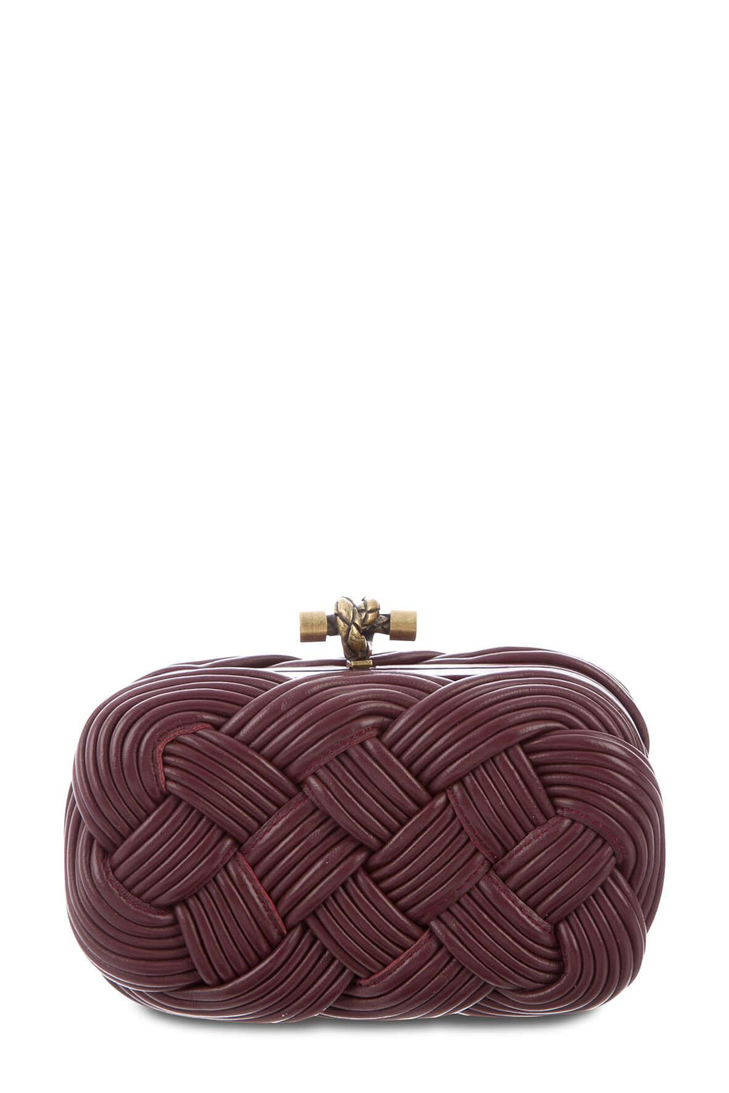 Leather Braided Knot Clutch Dark Barolo