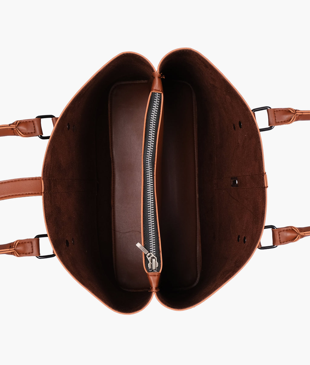 Brown multi-compartment shoulder bag
