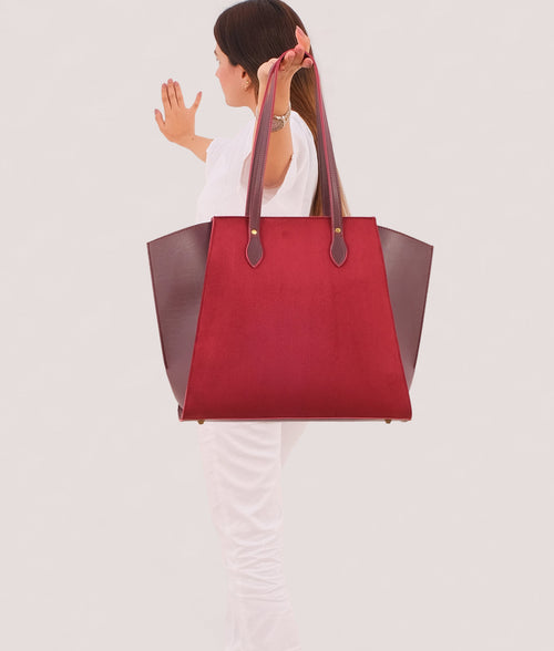Burgundy suede classic tote bag
