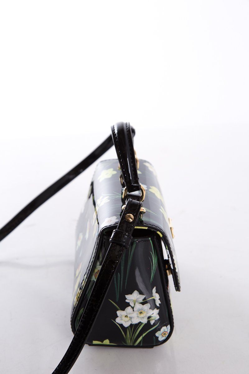Dolce & Gabbana Black & Yellow Patent Leather Floral Motif Crossbody Bag