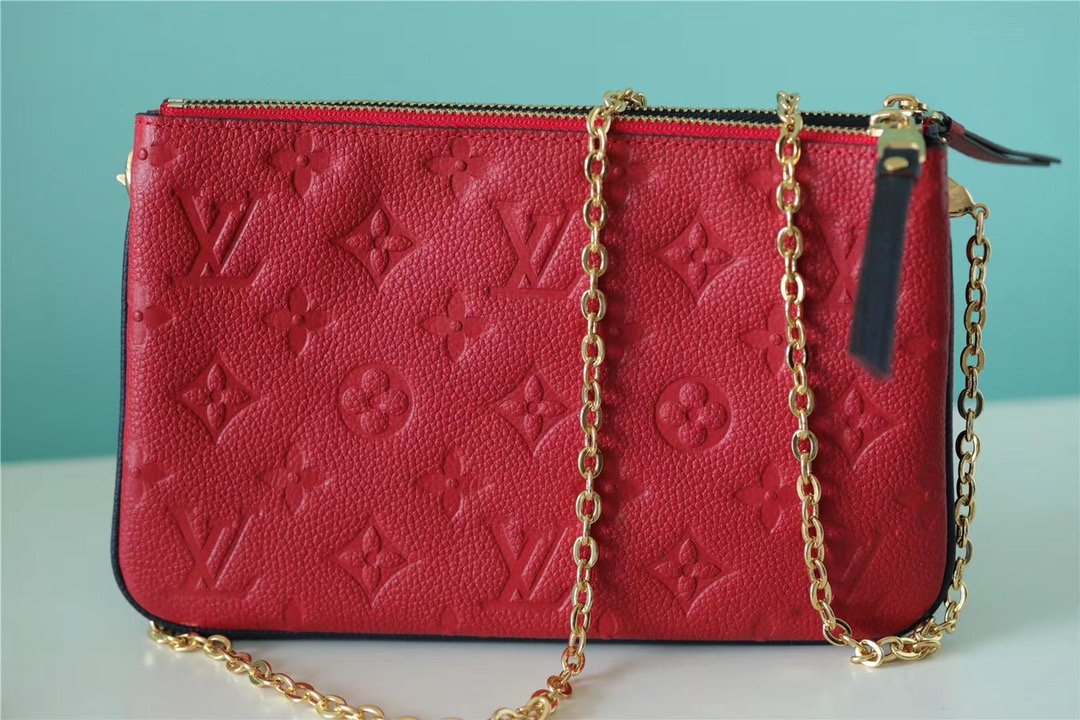 Louis Vuitton Double Zip Pochette Monogram Empreinte Black/Red For Women,  Shoulder and Crossbody Bags 7.9in/20cm Louis Vuitton