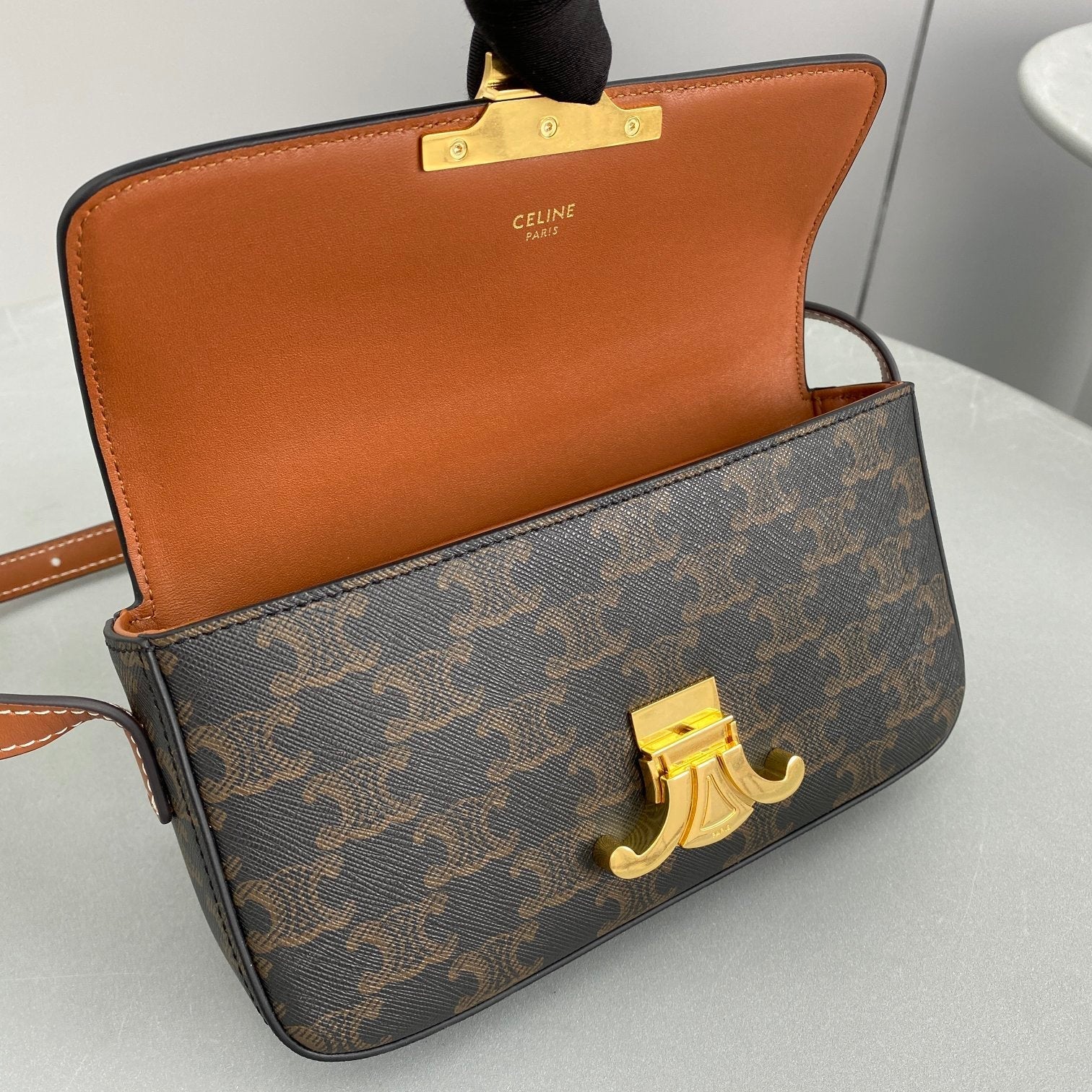 Triomphe Shoulder Bag In Triomphe Canvas Tan For Women 8in/20cm 194142CUZ.04LU
