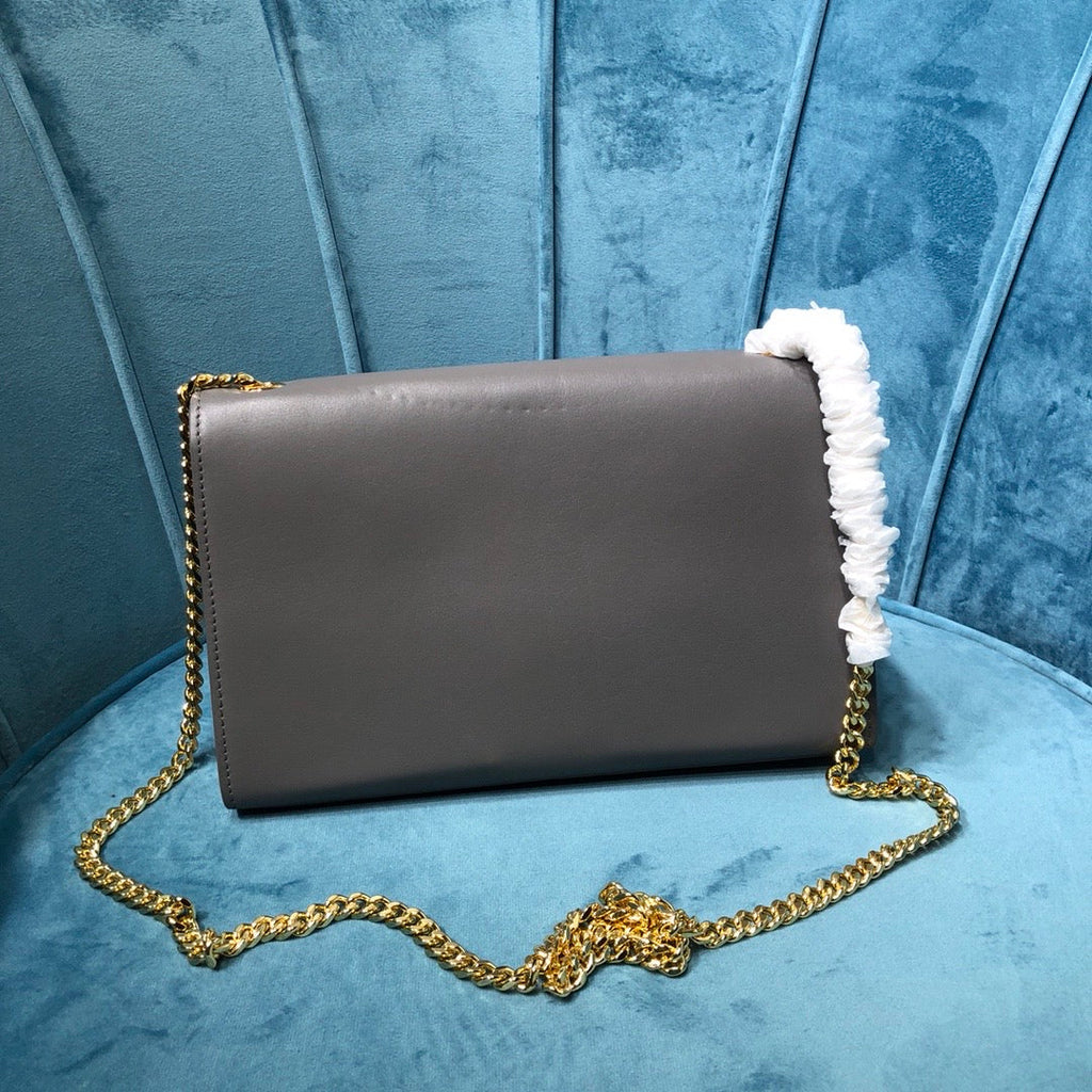 YSSL Kate Medium Chain Bag With Tassel In Grain De Poudre Grey For Women 9in/24cm YSL