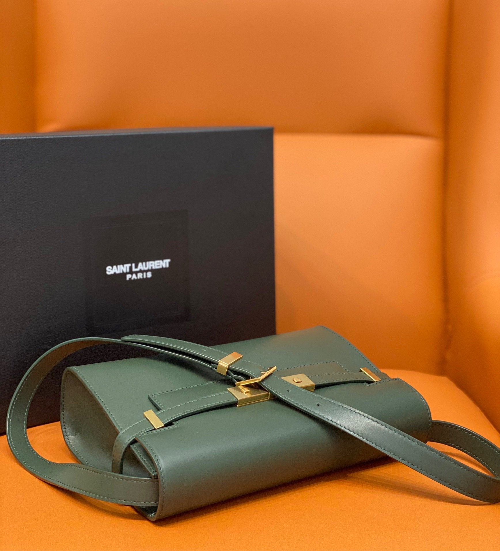 YSSL Manhattan Small Shoulder Bag Dark Green For Women 9in/24cm YSL
